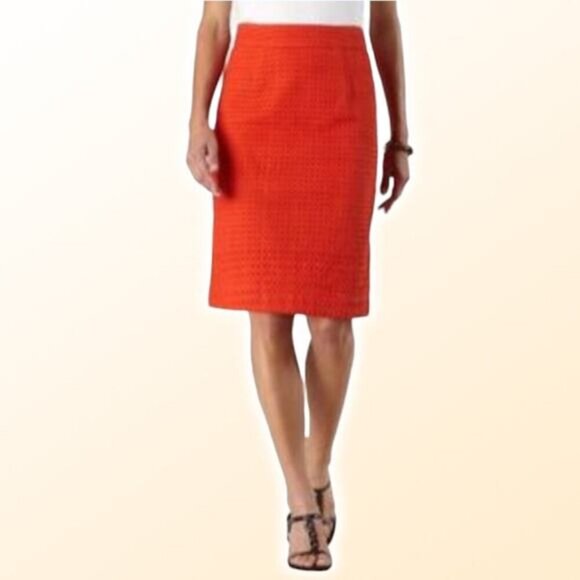 NWT COLDWATER CREEK Eyelet Pencil Skirt Sz 6 Orange - Picture 1 of 5